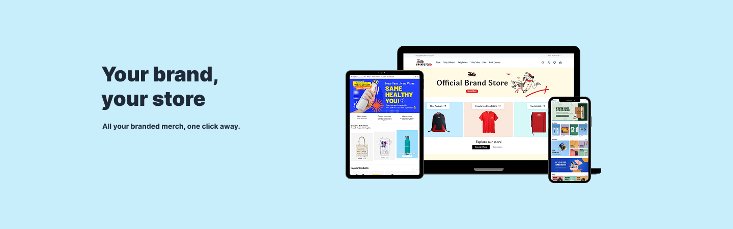 Official brandstore interface with custom merchandise and white label e-commerce layout